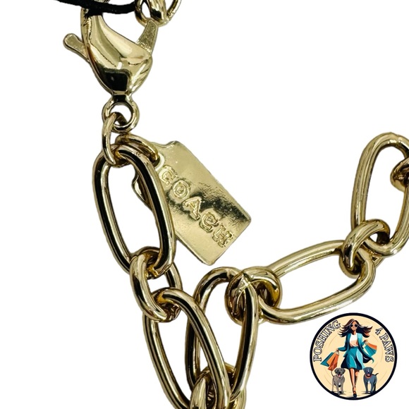 Coach Signature Link Line Gold Tone Brass Metal Logo Bracelet - Picture 3 of 8
